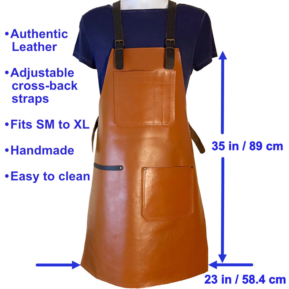 Tan Leather Bartender Apron For Men With Cross Back Straps Genuine Cowhide Leather Bbq Apron