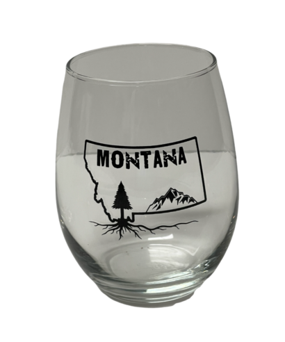 Wine Glass - Stemless - 15oz. - Montana Roots Logo - SV-11
